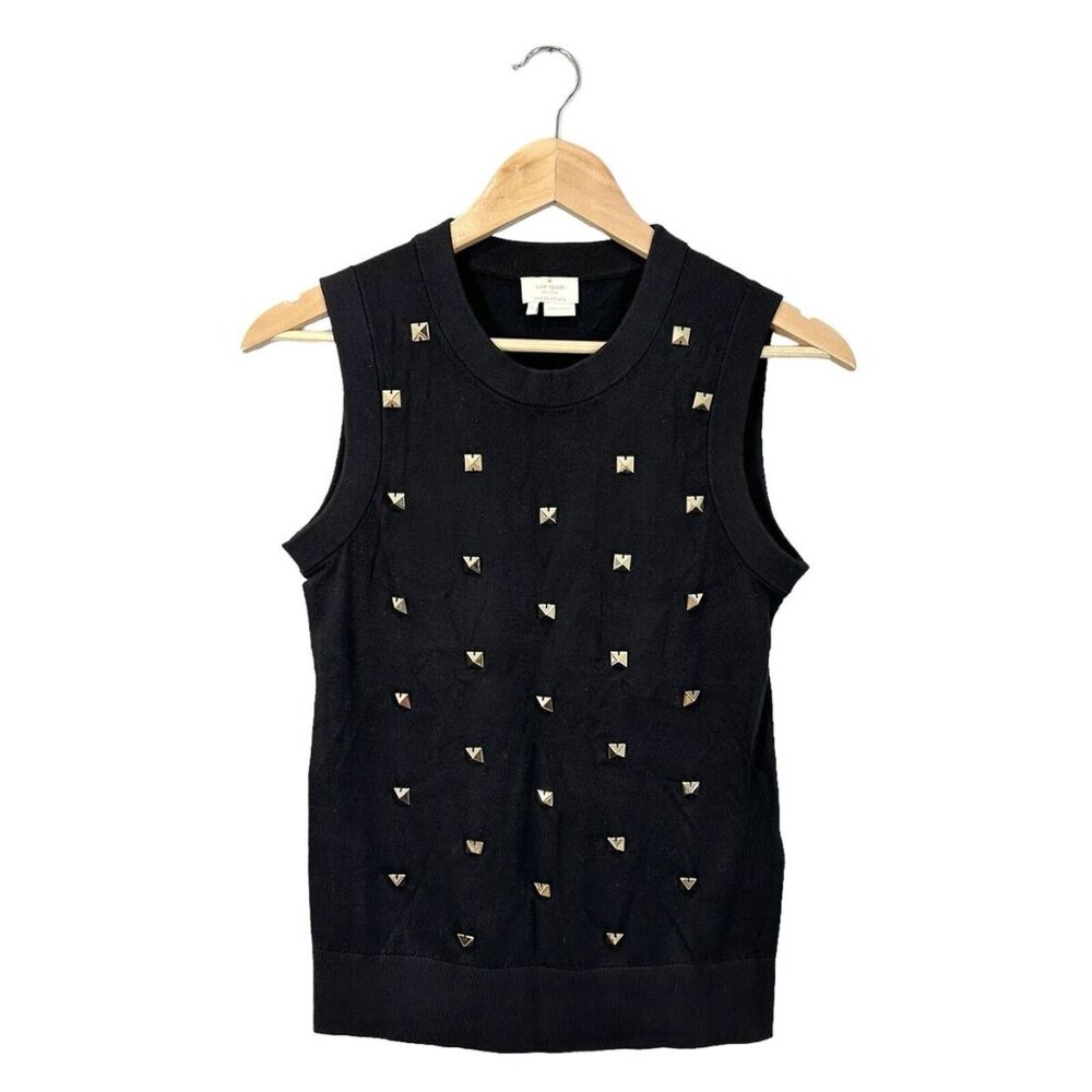 Kate Spade Black Sleeveless Sweater Vest with Gold Studded Accent